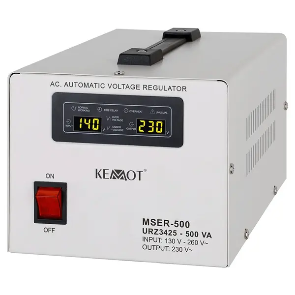 Stabilizator de tensiune cu servomotor 500VA, intrare 130-260V, ieșire 230V, afișaj LED, Kemot URZ3425