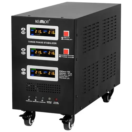 Stabilizator de tensiune cu servomotor KEMOT PROAVR-10K, trifazic, 10KVA, Negru