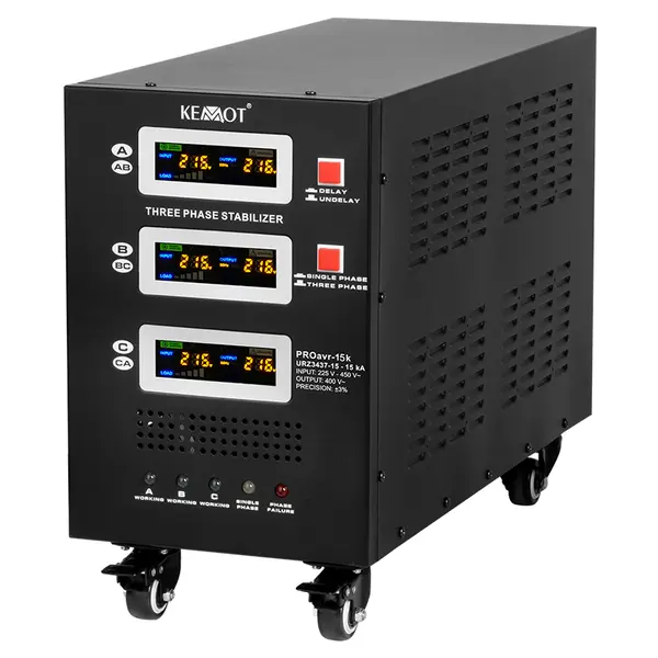 Stabilizator de Tensiune cu Servomotor Trifazat 10000 VA Kemot PROAVR-10K Tensiune Intrare 380V ±10%, Iesire 380V ±1%, Putere 10000 VA