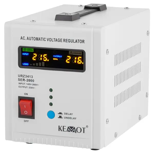 Stabilizator de tensiune KEMOT SER-2000, 2000 VA, 230 V ±5%, transformator toroidal, functie DELAY si afisaj LED