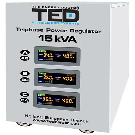 Stabilizator de tensiune TED TED-SVC15000, trifazat cu servomotor, 15KVA (Alb)