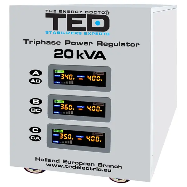 Stabilizator de tensiune trifazat cu servomotor, 20 kVA / 16 kW, TED-SVC20000