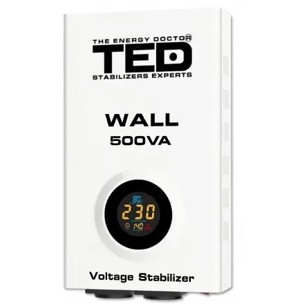 Stabilizator retea AVR maxim 500VA, 300W, LCD, 2 iesiri schuko, prindere pe perete, TED002174