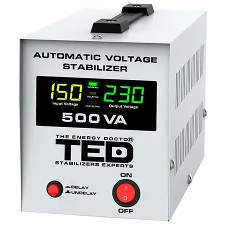 Stabilizator tensiune automat TED Electric 500VA/300W, LCD, IP20, Schuko
