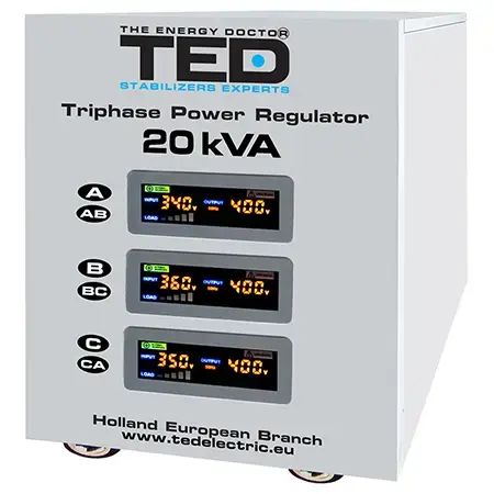 Stabilizator tensiune trifazat TED TED-SVC20000,cu servomotor, 20KVA (Alb)