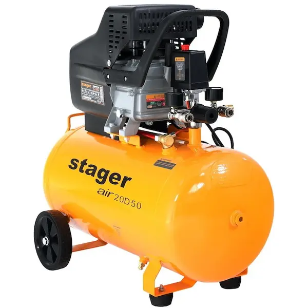 STAGER Compresor aer Stager Air 20D50, rezervor 50L, presiune 8 bar, debit 200L/min, putere 1.5 kW, monofazat, angrenare directa