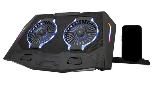 Stand/Cooler notebook White Shark ICE SHADOW, max. 17.3 inch, hub USB incorporat, Display LED, RGB LED fan, suport telefon (Negru)