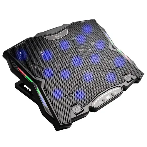 Stand SPACER notebook 17″ Gaming, sita metal, 15x6cm LED fans, 6 trepte turatie Max 2200RPM, 8 trepte inaltime, RGB 10 moduri, suport telefon, Negru