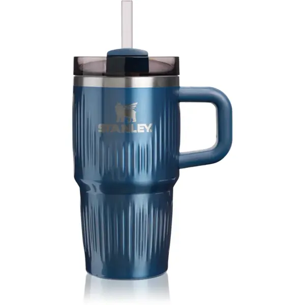 Stanley Quencher H2.O Fluted Tumbler pahar din oțel inoxidabil cu pai mic Glacial Blue Shine 590 ml