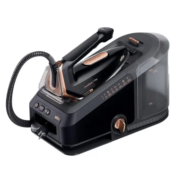 Statie de calcat Braun CareStyle 7 Pro IS7286BK, 2700 W, 8 bar, 650g/min, Talpa EloxalPlus, PowerSteam, Calcare verticala, iCare, Turbo, Negru