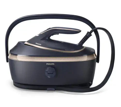 Statie de calcat cu abur Philips Seria 8000 PSG8300/20, tehnologie OptimalTEMP, Abur max 215 g/min, jet de abur 850g, Rezervor de 1.4 l, Talpa SteamGlide Elite, Mod ECO, Oprire automata de siguranta (Albastru)