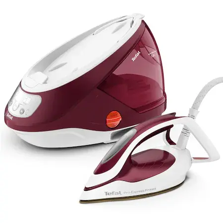Statie de calcat de inalta presiune Tefal Pro Express Protect GV9220E0, 2600W, presiune 7.5 bar, functie Auto OFF, capacitate rezervor 1.8L, Alb/Rosu