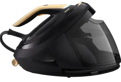 Statie de calcat Philips PerfectCare 8000 PSG8130/80, Optimal Temp, tehnologie DynamiQ, Talpa Steam Glide Elite, 170 g/min, 700 g abur, 8.5 bari, 1800 ml (Negru/Auriu)