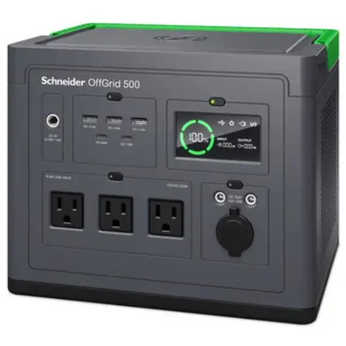 Statie de incarcare portabila Schneider OffGrid 500, PPS500-GR, 230V, 517Wh Lithium-ion, LCD, 2 CEE 7/3 Schuko outlets, Sinewave, 3 USB-A, 2 USB-C, Wireless Charger