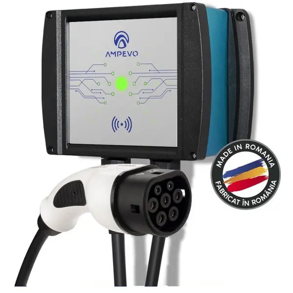 Statie incarcare masini electrice, 7.4 kW, monofazata, cablu Type 2, curent setabil 8-32 A, aplicatie mobila, RFID Ampevo AMP107T2GC-CP + RFID