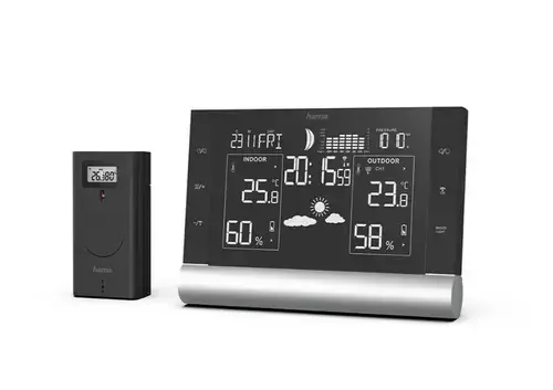 Statie meteo Hama Black Line Plus, senzor exterior (Negru)