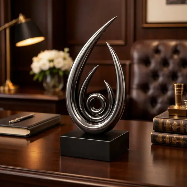 Statueta decorativa abstracta, design modern spiral, finisaj auriu sau negru lucios, 25 x12cm
