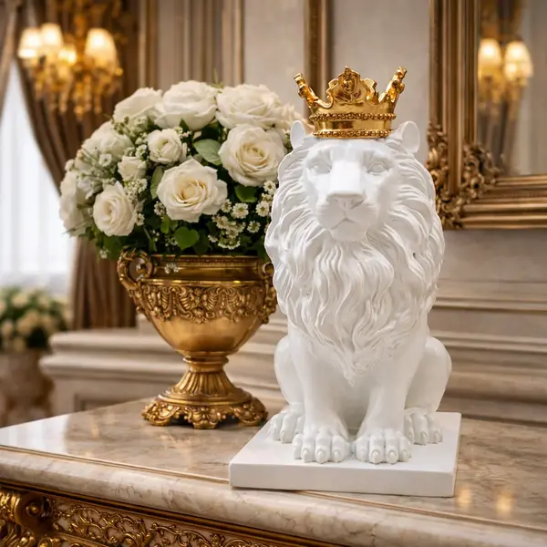 Statueta decorativa Leu Regal din rasina 14x22.5x5 cm design premium