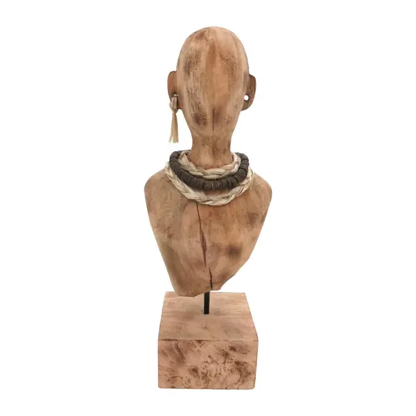 Statueta Ebia bust din lemn de mango si metal in nuanta naturala 17x12.5x44 cm