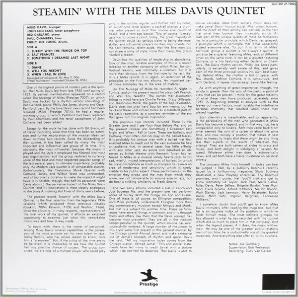 Steamin' With The Miles Davis Quintet - Vinyl | The Miles Davis Quintet