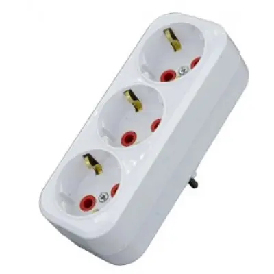 Stecher triplu Schuko Starke ST01408, 16A 2P+E 3 prize alb