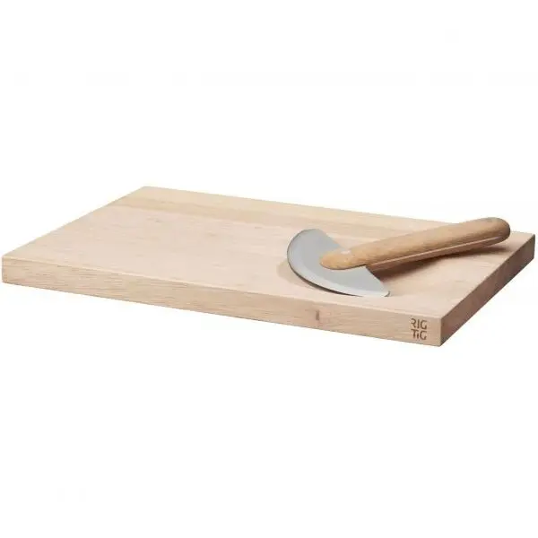 Stelton Cutit si tocator Stelton Rig-Tig Z00320 - 17006148, Placa pentru maruntirea plantelor, Din lemn de cauciuc si otel inoxidabil, Lungime 32cm, Latime 22cm