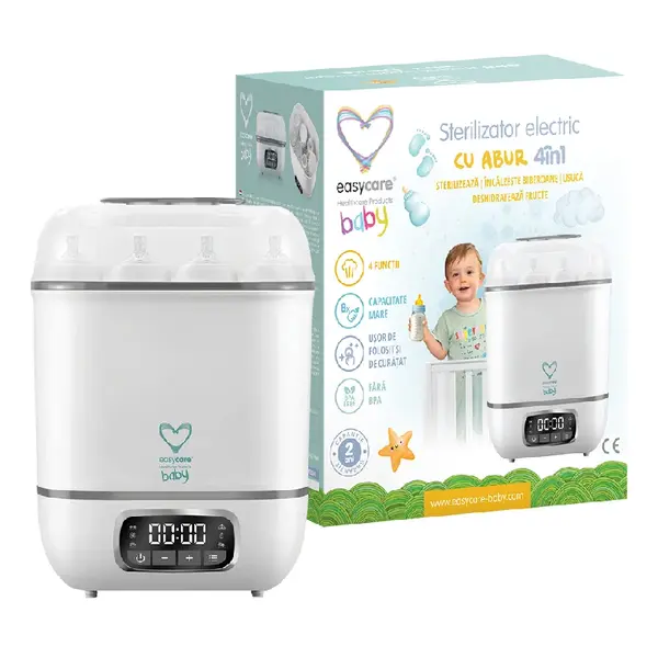 Sterilizator electric 4 in 1 cu abur, 8 biberoane, cu uscator, EasyCare Baby