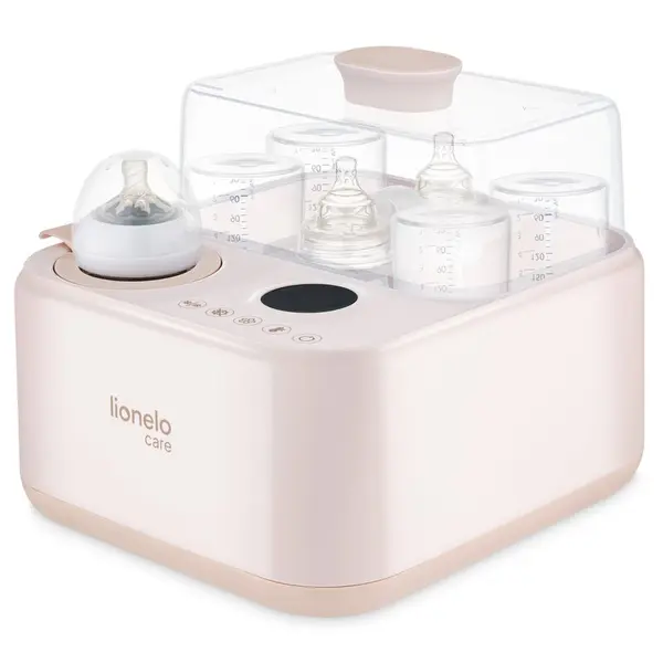 Sterilizator multifunctional, Lionelo, Steam Up, Functie de sterilizare, incalzire si uscare, Capacitate 4 biberoane, Sterilzare pana la 100 grade, Uscare 30-50 min, Incalzire 37-85 grade, Ecran tactil, Fara BPA, Bej/Rose
