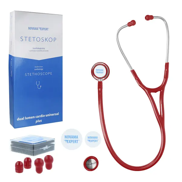 Stetoscop cardiologic Novama Expert, cap dublu din otel inoxidabil, 2 seturi de olive auriculare din silicon, o diafragma de schimb, Burgundy