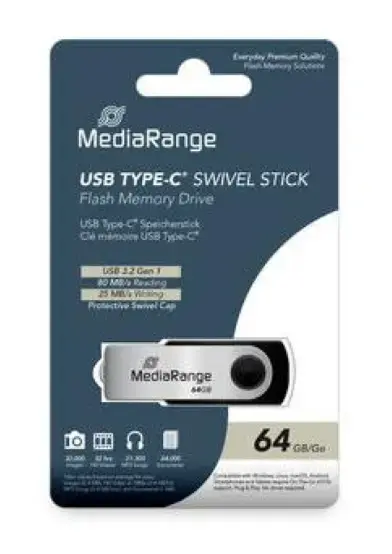 Stick USB MediaRange MR1953, USB 3.2 Gen 1 Type-C, 64GB (Negru/Argintiu)