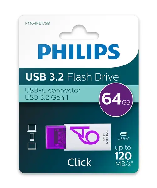 Stick USB Philips Click Series FM64FD175B/00, 64GB, USB 3.2 Gen 1 (Violet)