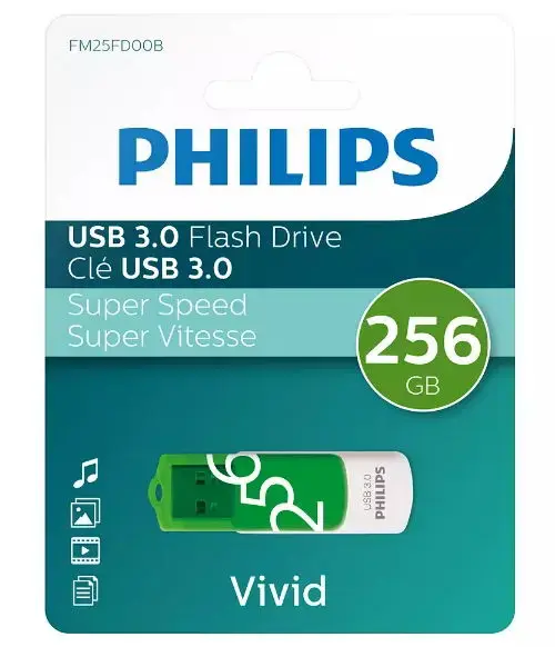 Stick USB Philips Vivid Edition, 256GB, USB 3.0 (Verde/Alb)