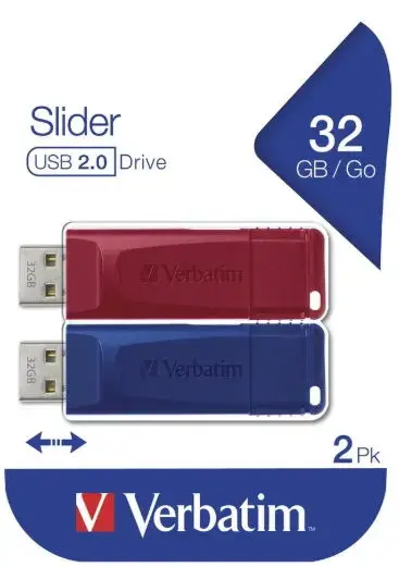 Stick USB Verbatim Store n Go Slider, 32GB, USB 2.0, 2 buc. (Rosu/Albastru)