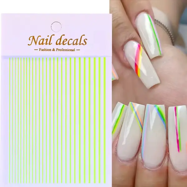 Sticker Decor Unghii Linii Galben Neon – Accente Fluorescente | EVERIN