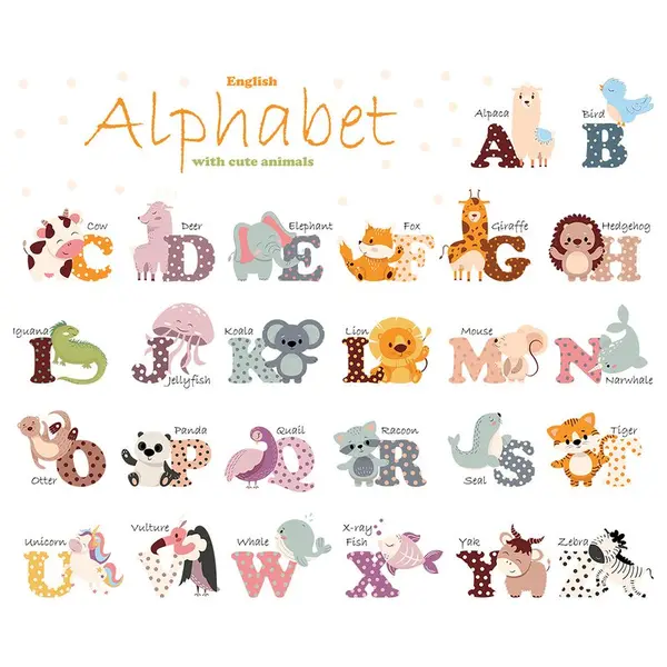 Sticker decorativ pentru copii autoadeziv Alfabetul Animalelor 65 x 100 cm