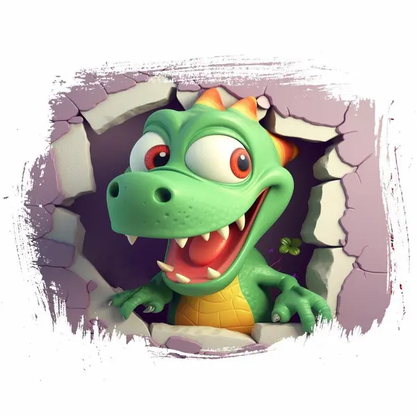Sticker perete 3D Dinozaur simpatic, Autocolant Textil Premium Repozitionabil, 60x50 cm