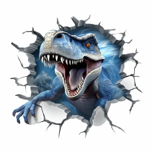 Sticker perete 3D Dinozaur T-Rex, Autocolant Textil Premium Repozitionabil, 60x50 cm