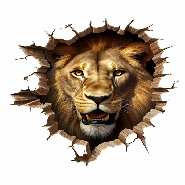 Sticker perete 3D Leu, Autocolant Textil Premium Repozitionabil, 56x49 cm