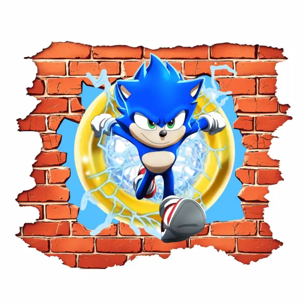 Sticker perete 3D Sonic, autocolant textil premium repozitionabil, 60?50 cm