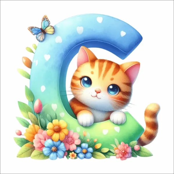 Sticker perete litere cu pisica - alege litera (A-Z) - C