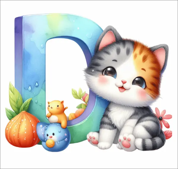 Sticker perete litere cu pisica - alege litera (A-Z) - D