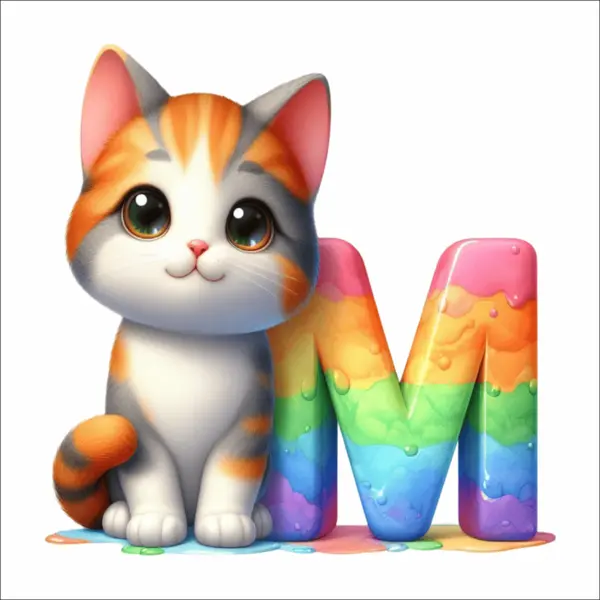 Sticker perete litere cu pisica - alege litera (A-Z) - M