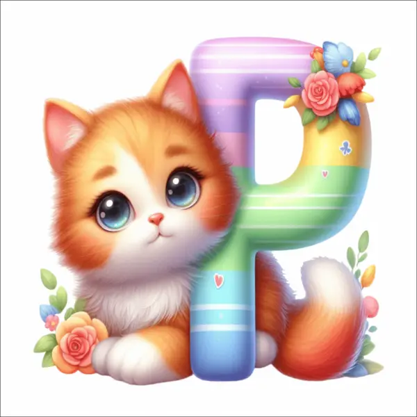 Sticker perete litere cu pisica - alege litera (A-Z) - P