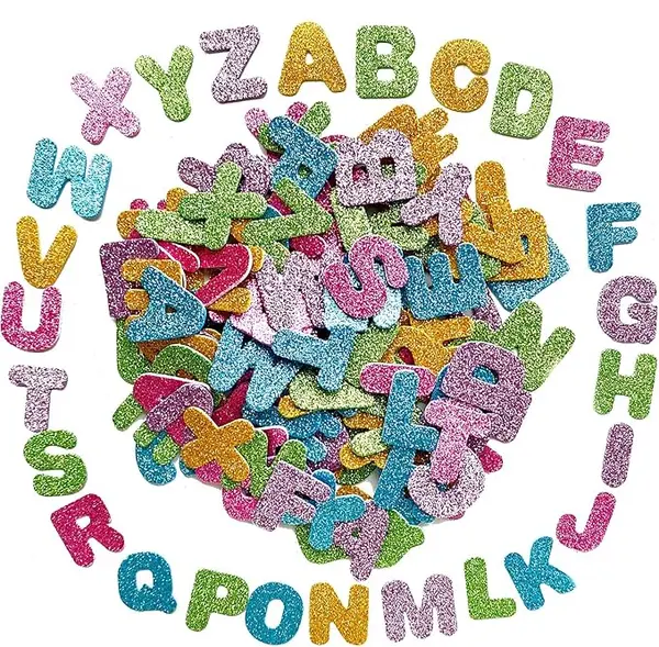 Stickere autoadezive litere colorate glitter,hartie gumata,45 bucati set
