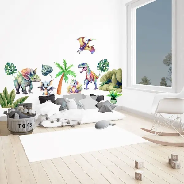 Stickere perete Dinozauri, set 31 stickere, autocolant textil premium, repozitionabil