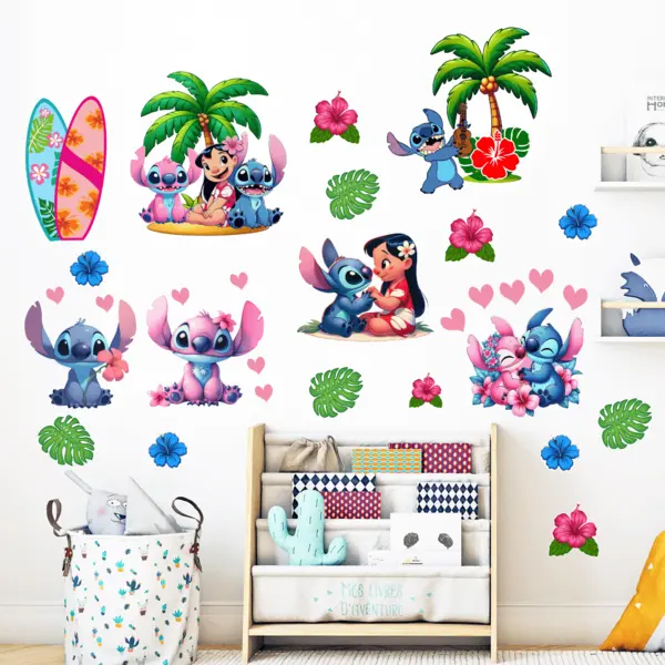 Stickere perete Stitch si Lilo, 35 piese, autocolant textil premium repozitionabil