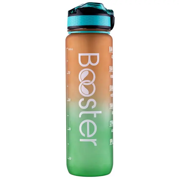 Sticla de apa Booster din Tritan, BPA Free, gradata pentru activitati sportive, capacitate 32oz / 1000ml, Portocaliu-Verde