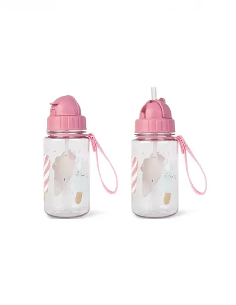Sticla de apa pentru copii Saro Ice Cream 400 ml, cu pai din silicon retractabil anti-picurare, din tritan, fara BPA