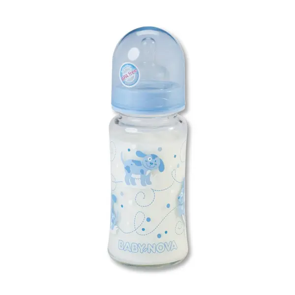 Sticlă de sticlă Baby Nova - 230 ml, albastru