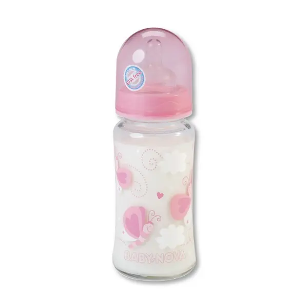 Sticlă de sticlă Baby Nova - 230 ml, roz